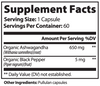 Ashwagandha Root Capsules - product information graphic