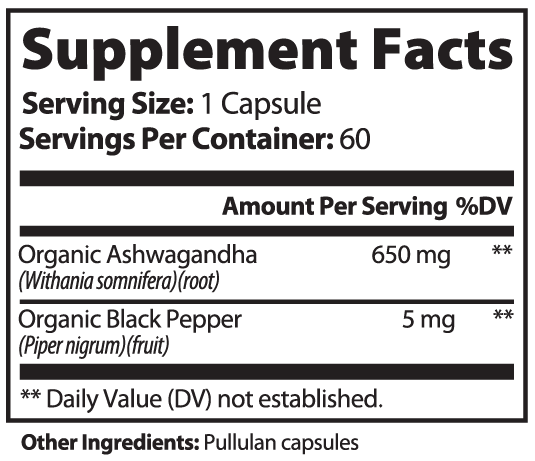Ashwagandha Root Capsules - product information graphic